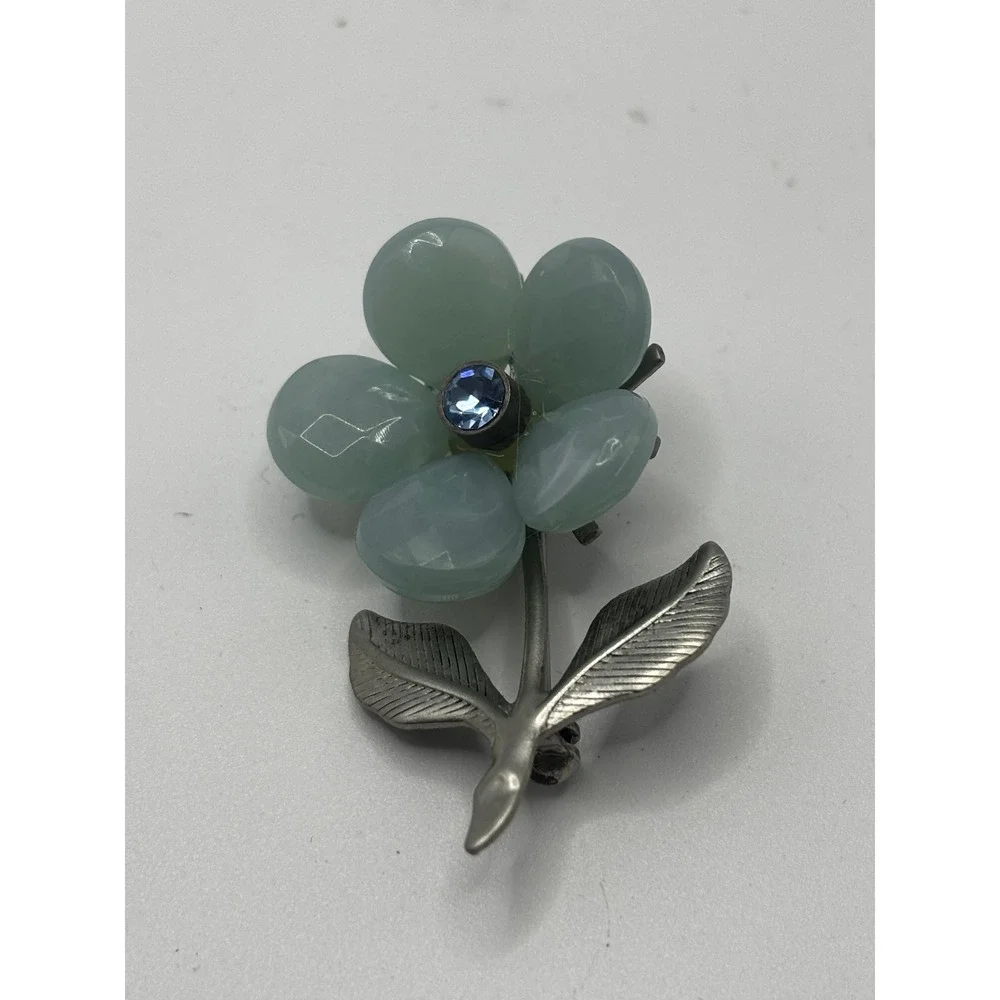 Unbranded Flower Brooch Womens Light Blue Rhinestone Silver Tone‎ Vintage Style